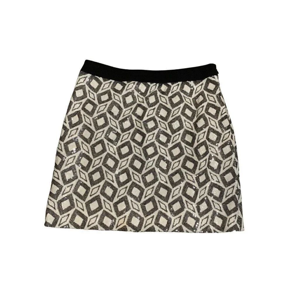 banana republic black white sequin diamond print mini skirt 4 small